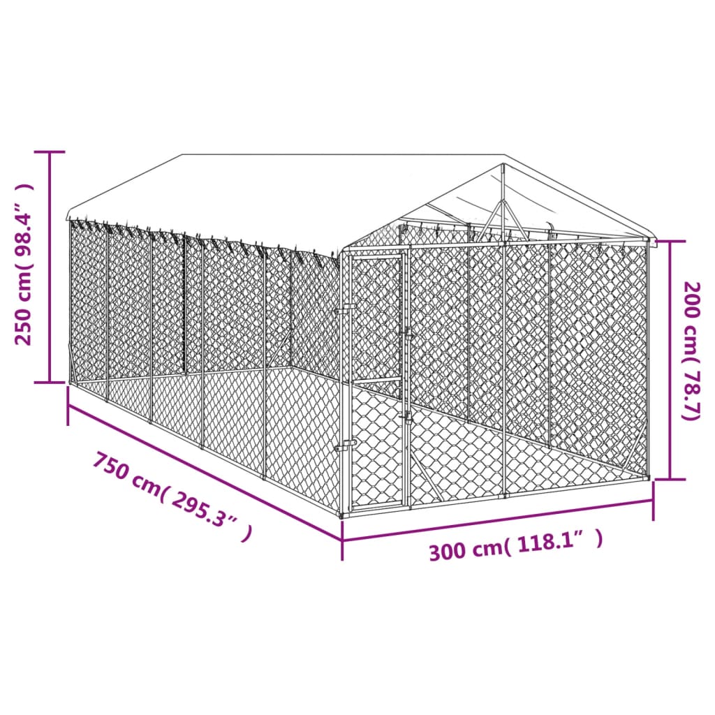 vidaXL Hondenkennel met dak 3x7,5x2,5 m gegalvaniseerd staal zilver