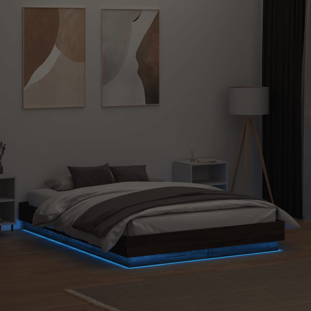 vidaXL Bedframe met LED-verlichting bruin eikenkleurig 140x190 cm