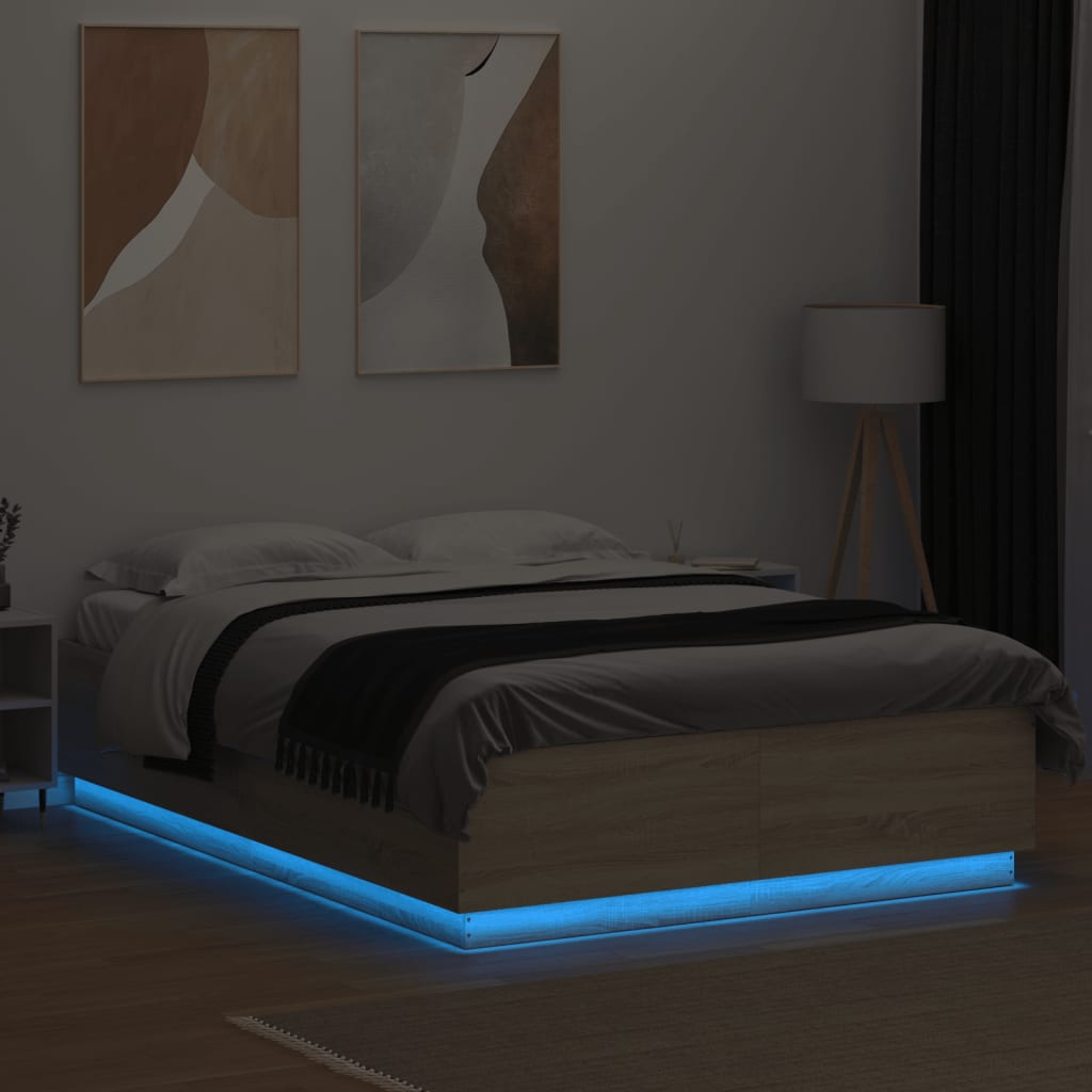 vidaXL Bedframe met LED-verlichting sonoma eikenkleurig 160x200 cm