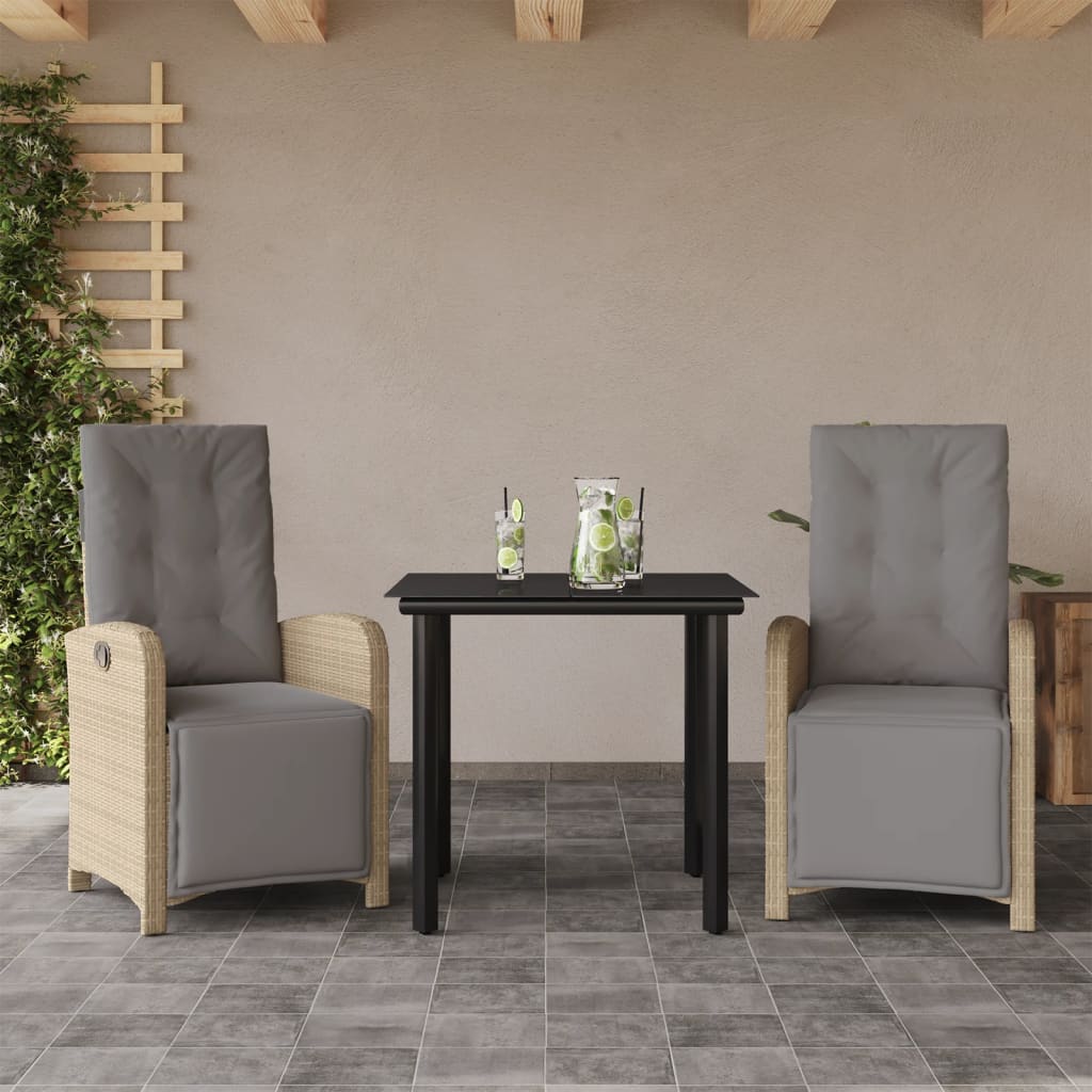 vidaXL 3-delige Bistroset met kussens poly rattan beige