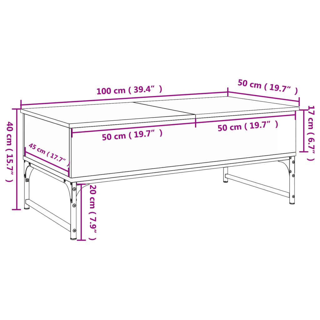 vidaXL Salontafel 100x50x40 cm bewerkt hout en metaal bruin eikenkleur