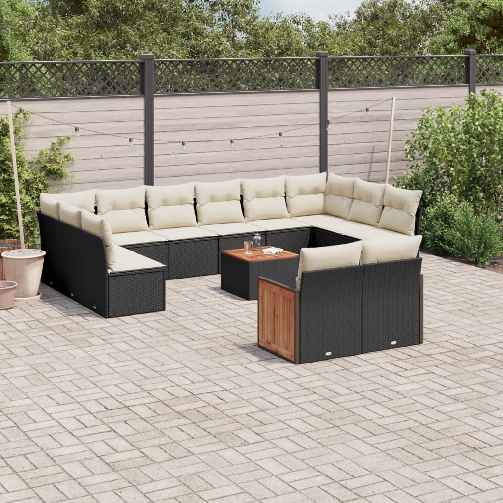 vidaXL 13-delige Loungeset met kussens poly rattan zwart