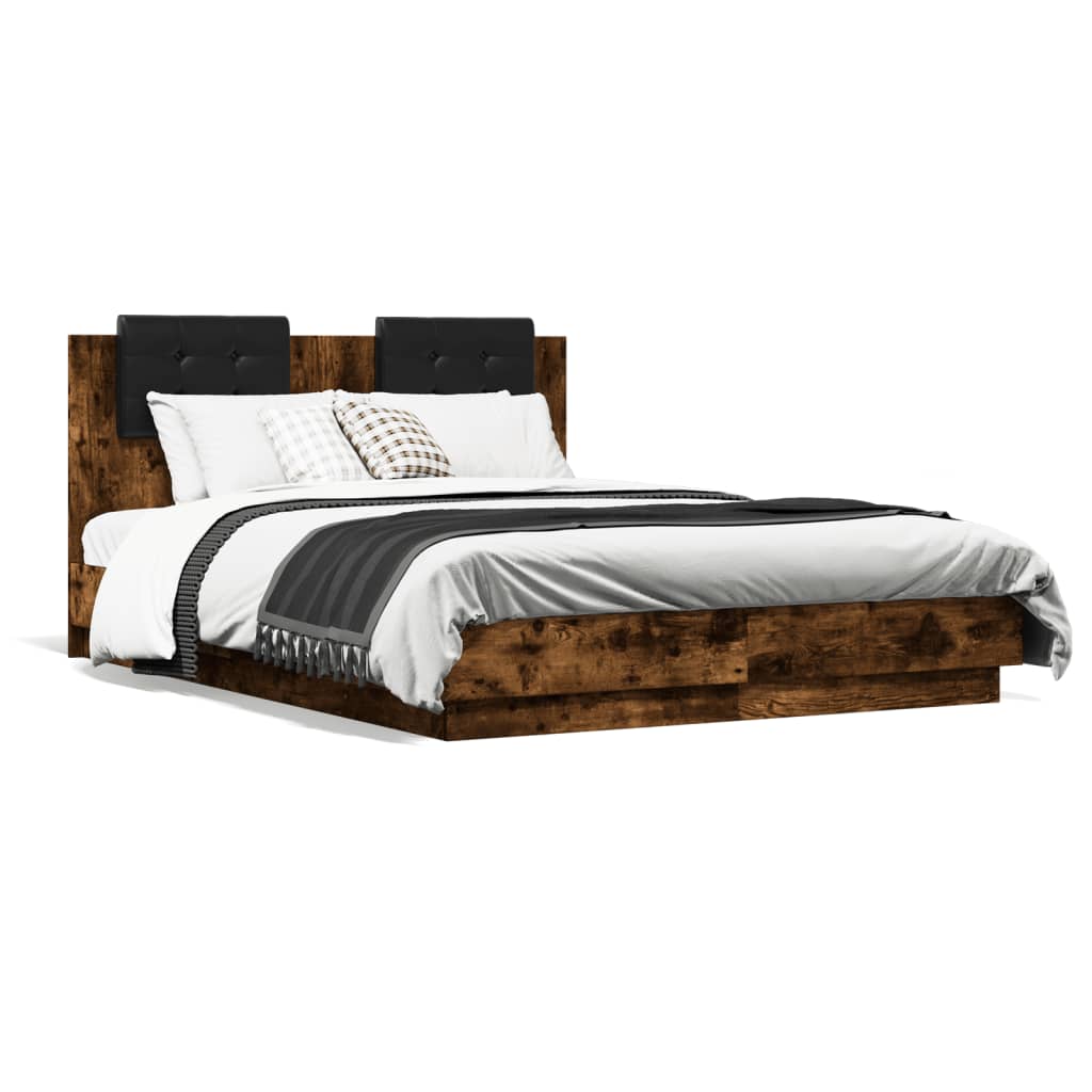 vidaXL Bedframe met hoofdeinde bewerkt hout gerookt eiken 140x190 cm