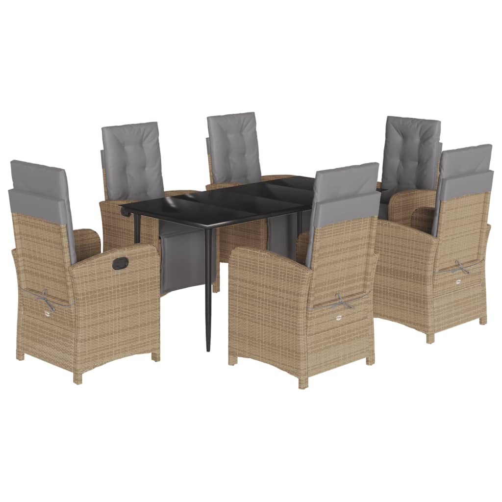 vidaXL 7-delige Tuinset met kussens poly rattan beige