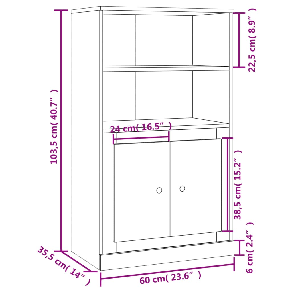 vidaXL Hoge kast 60x35,5x103,5 cm bewerkt hout sonoma eikenkleurig