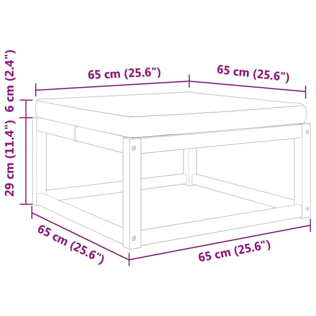 vidaXL Tuinvoetenbank met kussen 65x65x29 massief acaciahout