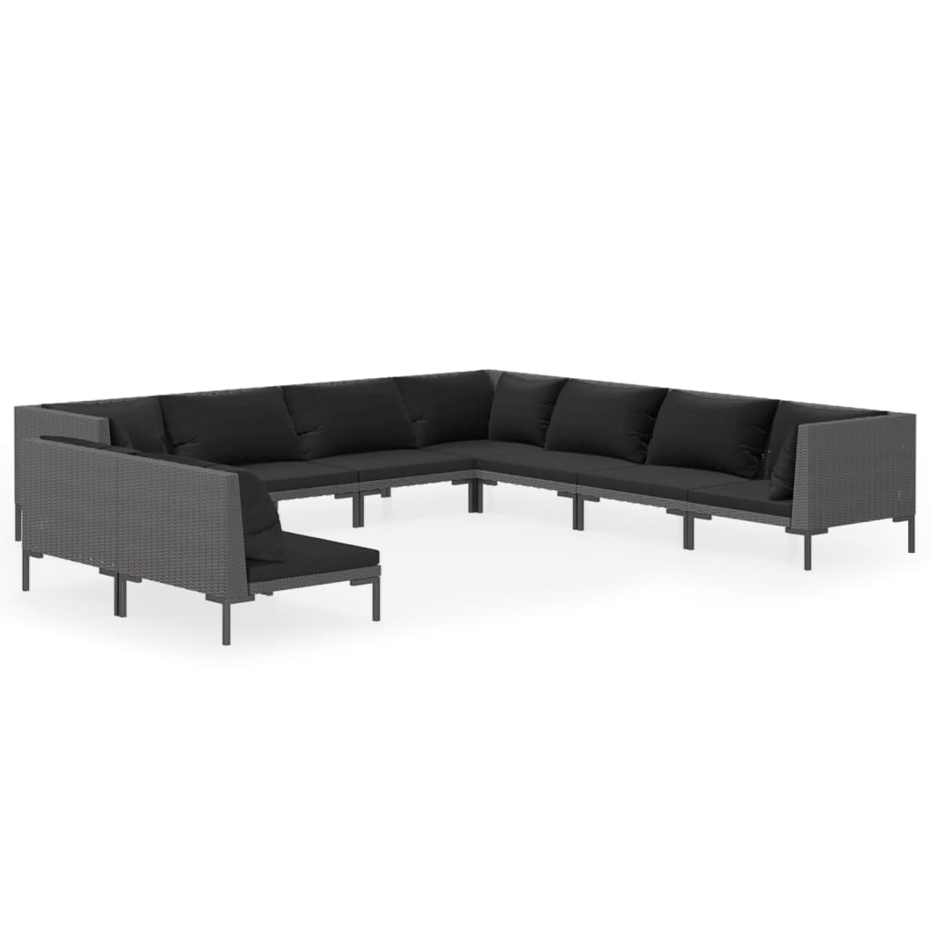 vidaXL 9-delige Loungeset met kussens poly rattan donkergrijs