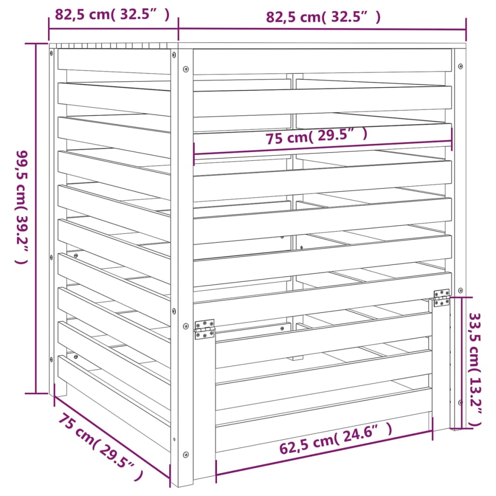 vidaXL Compostbak 82,5x82,5x99,5 cm massief grenenhout grijs