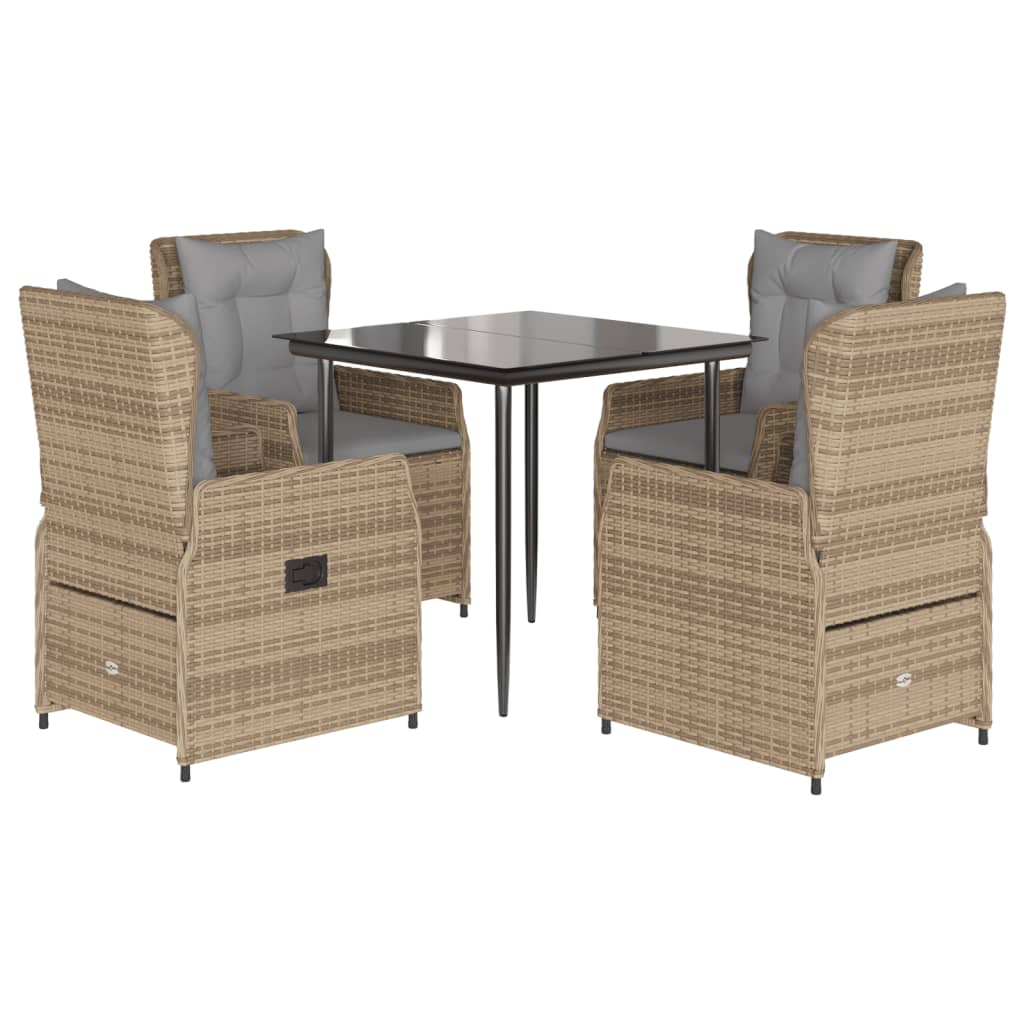 vidaXL 5-delige Tuinset met kussens poly rattan beige