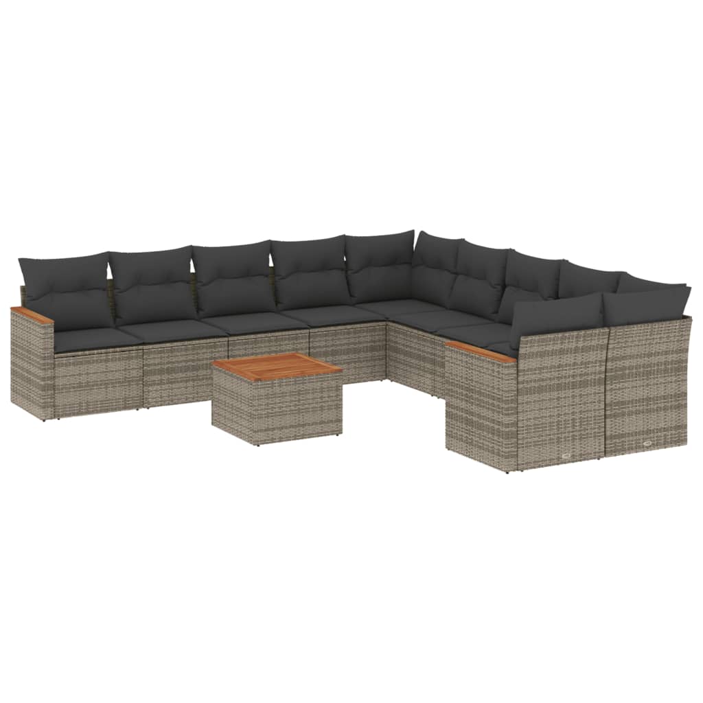 vidaXL 11-delige Loungeset met kussens poly rattan grijs