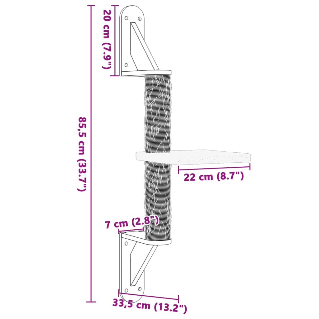 vidaXL Kattenmeubel wandgemonteerd met krabpaal 85,5 cm crèmekleurig