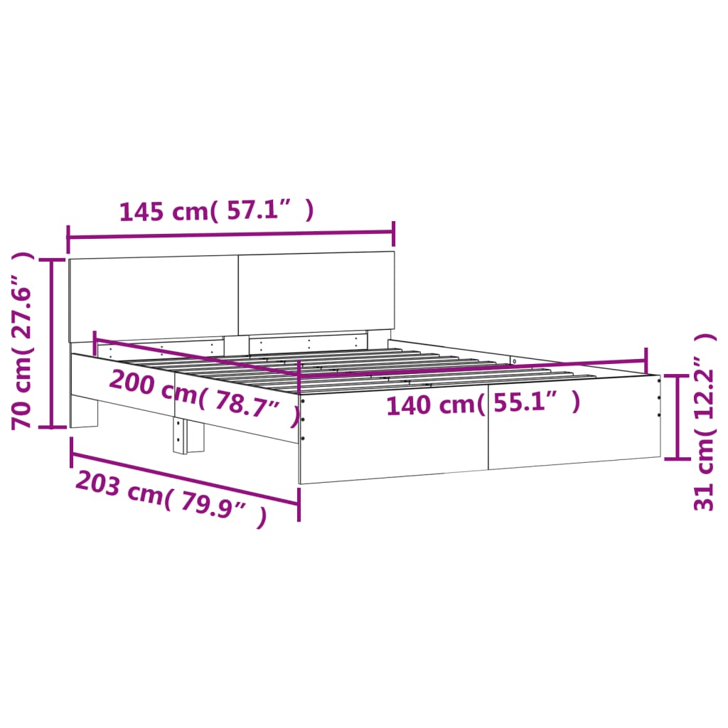 vidaXL Bedframe met hoofdeinde sonoma eikenkleurig 140x200 cm