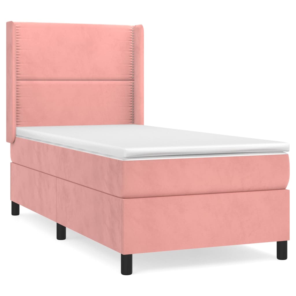 vidaXL Boxspring met matras fluweel roze 100x200 cm