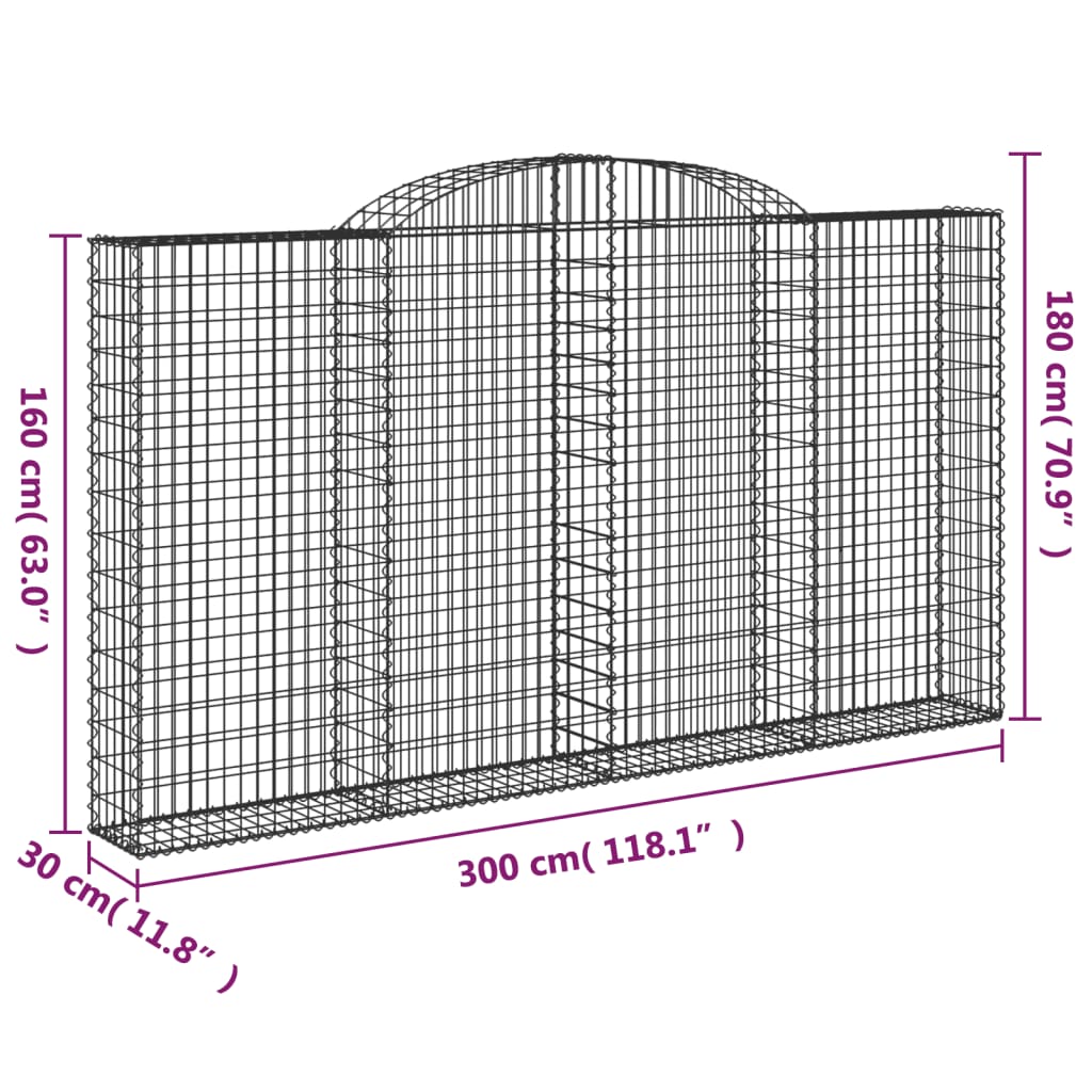 vidaXL Schanskorven 7 st gewelfd 300x30x160/180 cm ijzer