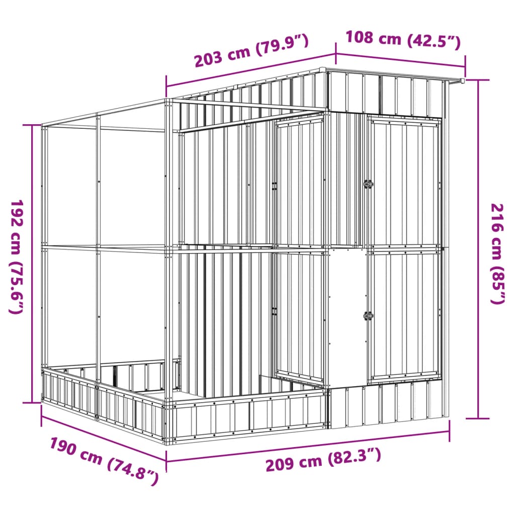 vidaXL Volière met verlengstuk 209x203x216 cm staal zilverkleurig