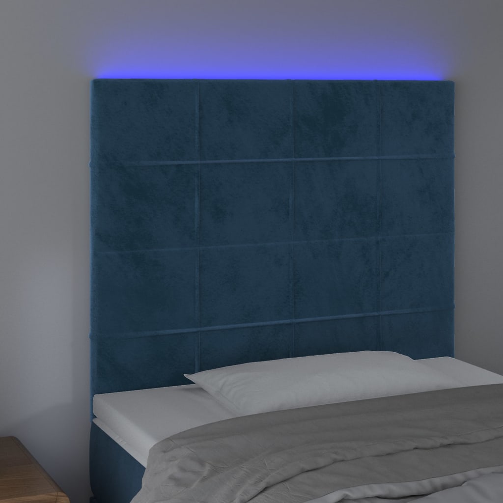 vidaXL Hoofdbord LED 100x5x118/128 cm fluweel donkerblauw