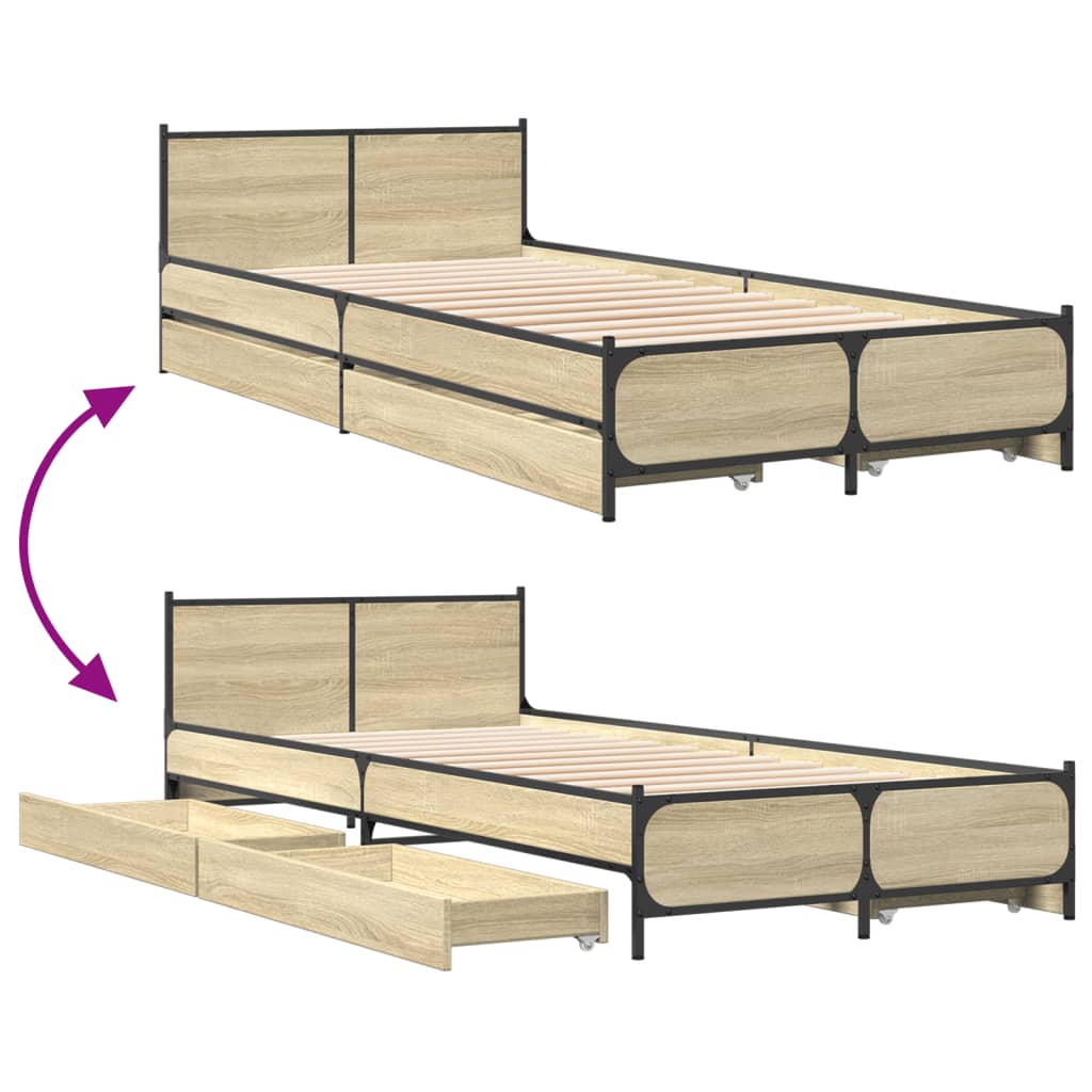 vidaXL Bedframe met lades bewerkt hout sonoma eikenkleurig 90x200 cm