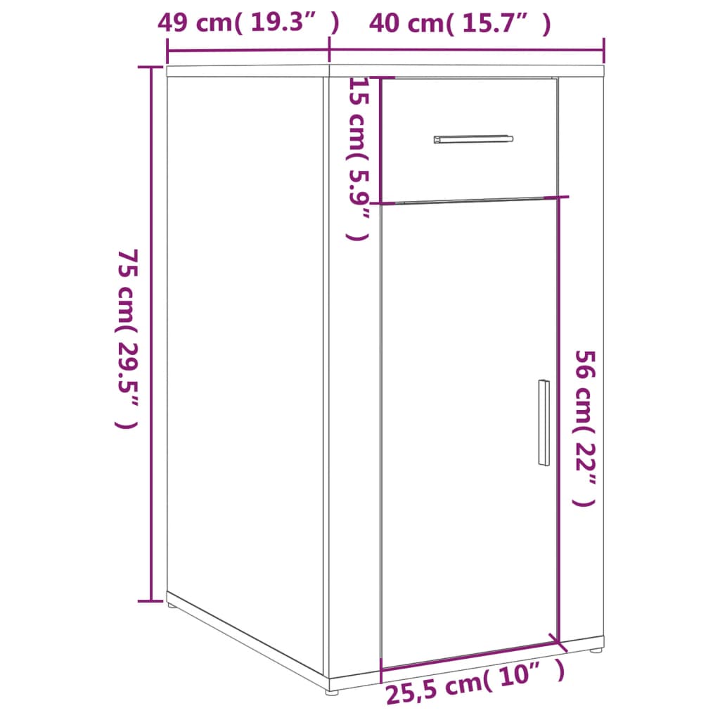 vidaXL Bureaukastje 40x49x75 cm bewerkt hout zwart