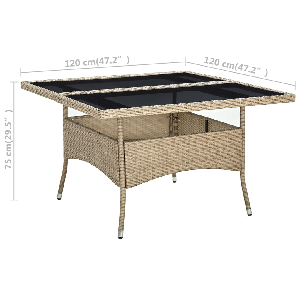 vidaXL Tuintafel poly rattan en glas beige