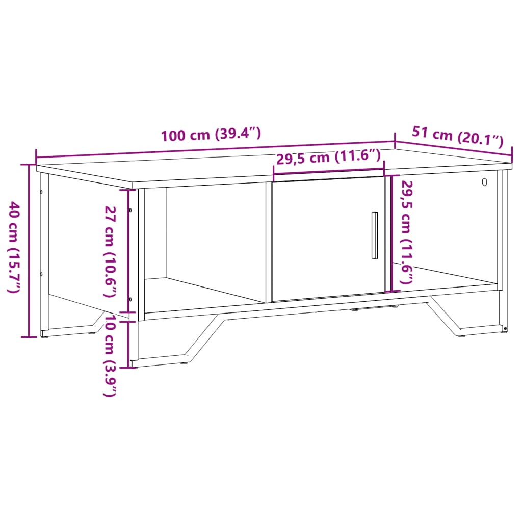 vidaXL Salontafel 100x51x40 cm bewerkt hout zwart