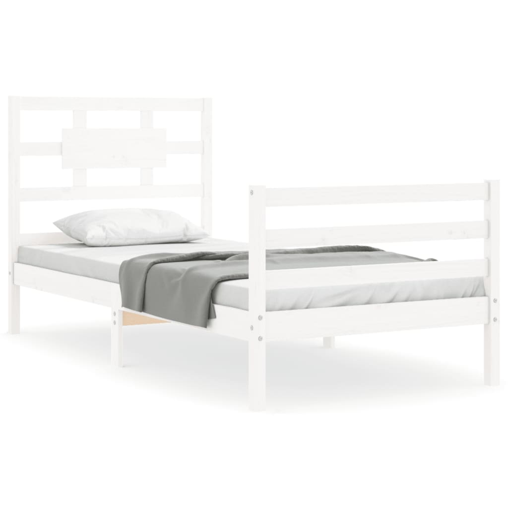 vidaXL Bedframe met hoofdbord massief hout wit 90x200 cm