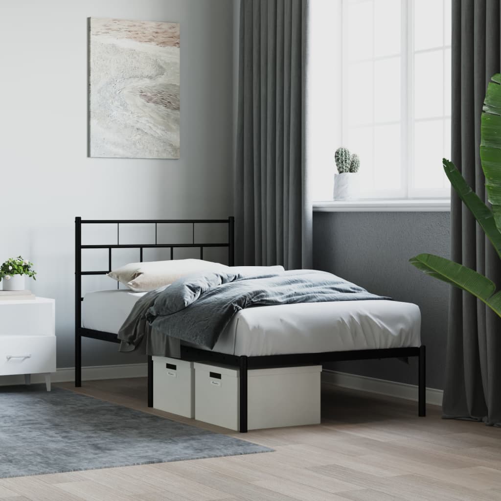 vidaXL Bedframe met hoofdbord metaal zwart 107x203 cm