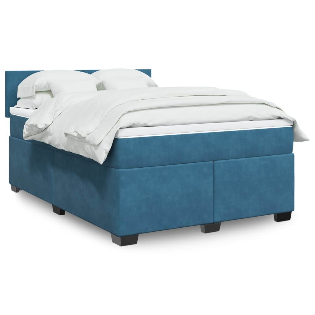 vidaXL Boxspring met matras fluweel blauw 160x200 cm