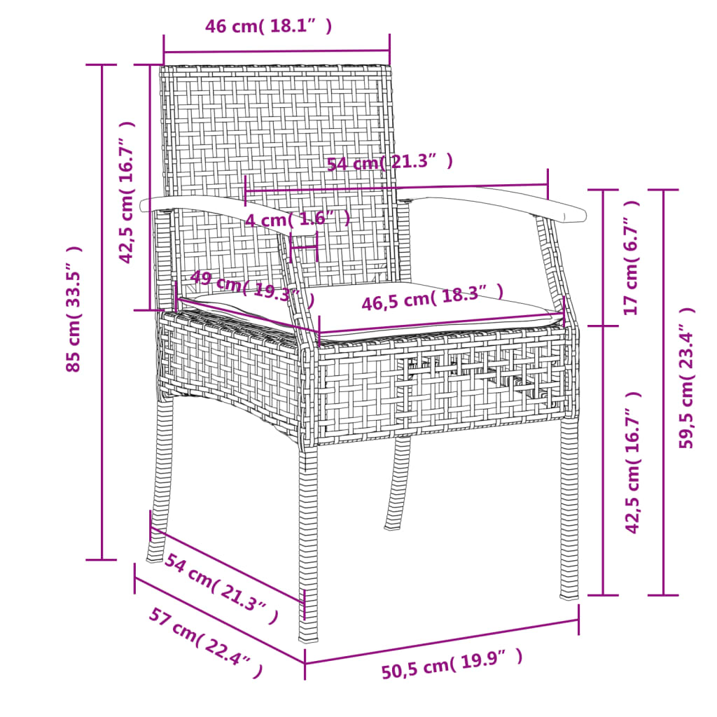 vidaXL Tuinstoelen 2 st met kussens poly rattan en acaciahout grijs