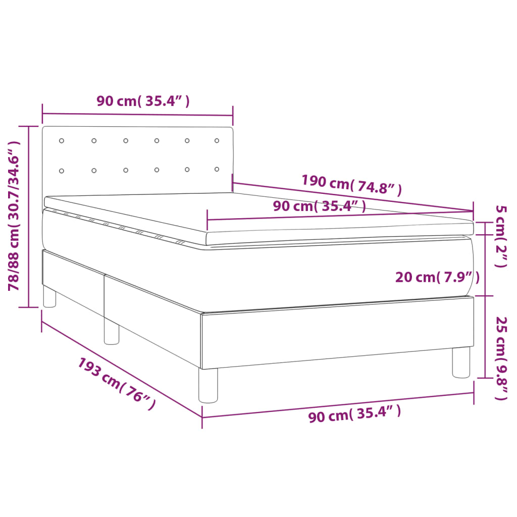 vidaXL Boxspring met matras en LED fluweel donkergrijs 90x190 cm