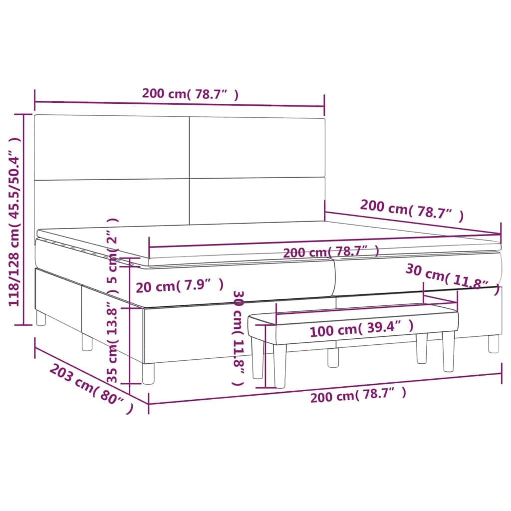 vidaXL Boxspring met matras kunstleer grijs 200x200 cm