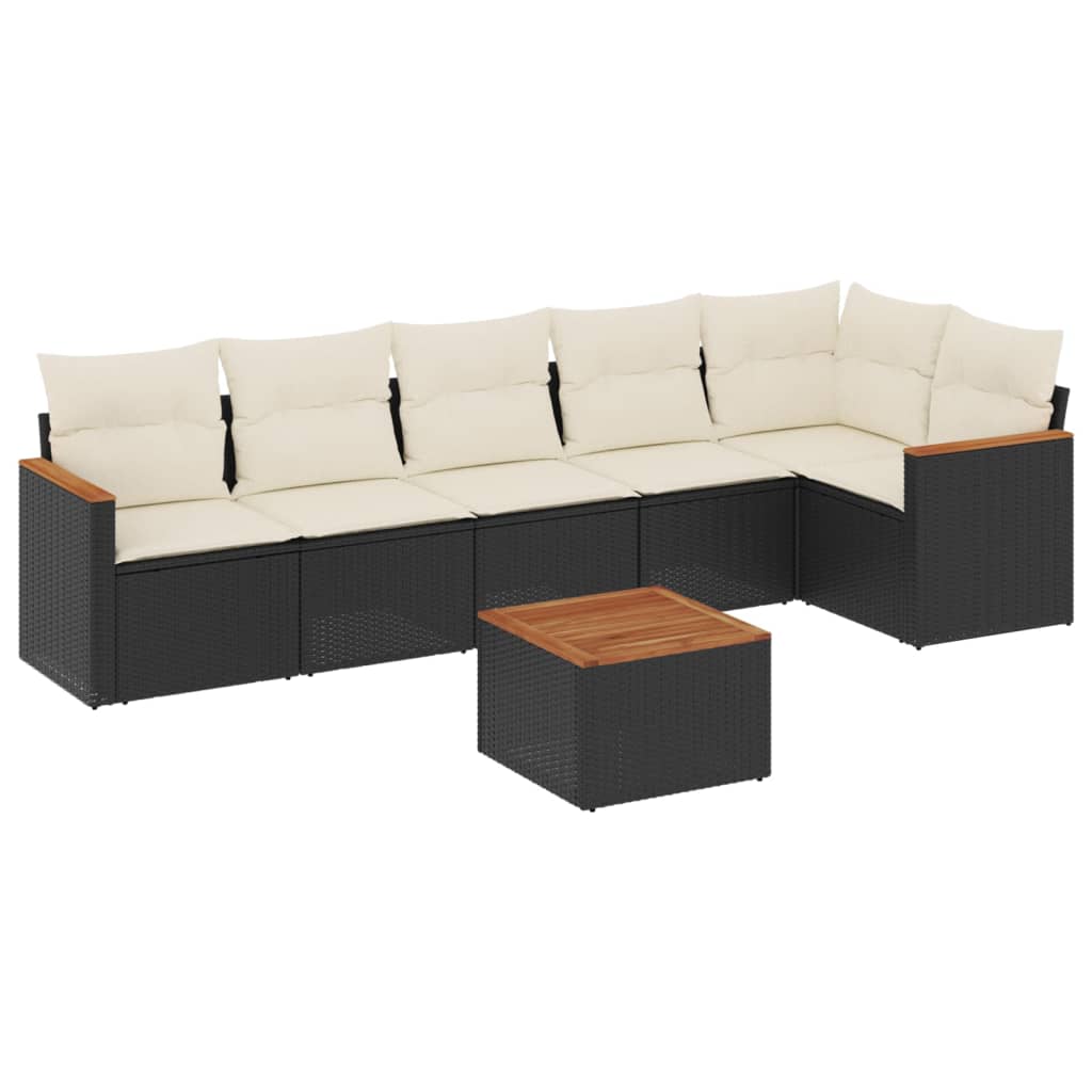 vidaXL 7-delige Loungeset met kussens poly rattan zwart