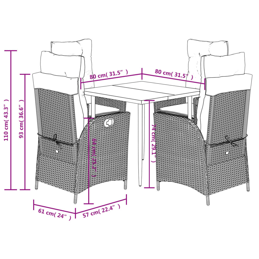 vidaXL 5-delige Tuinset met kussens poly rattan beige