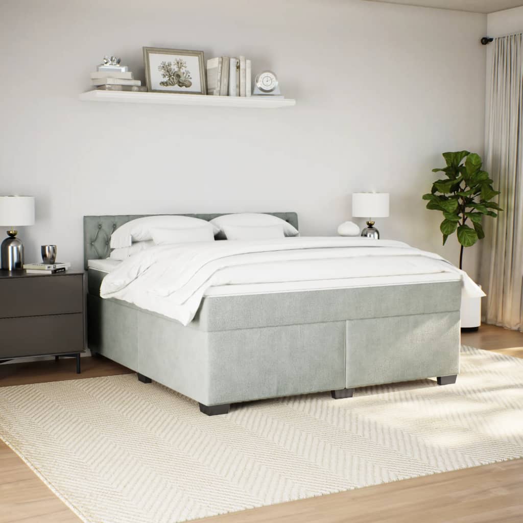 vidaXL Boxspring met matras fluweel lichtgrijs 180x200 cm