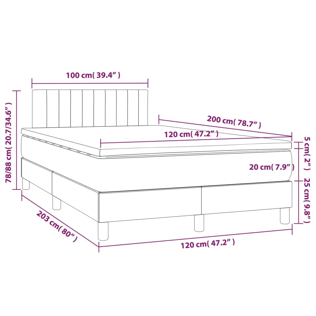 vidaXL Boxspring met matras stof lichtgrijs 120x200 cm