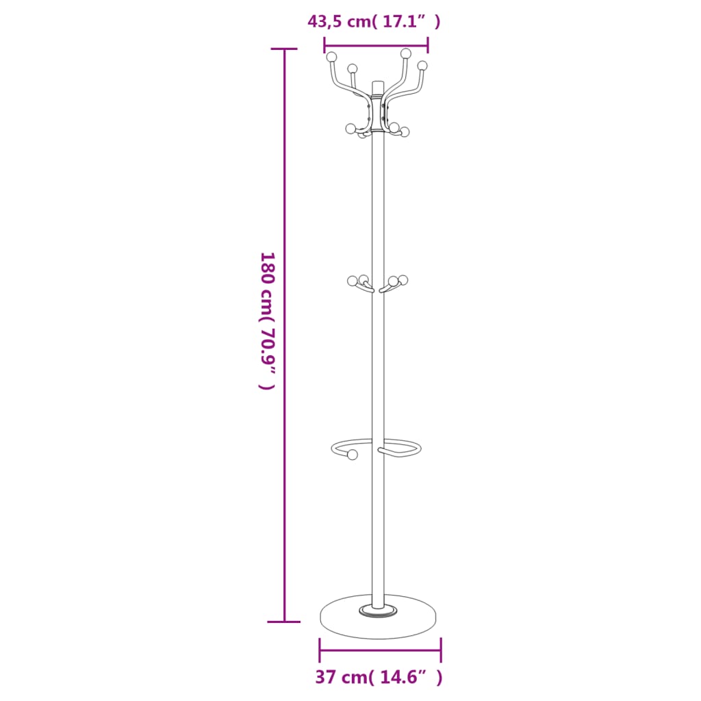 vidaXL Kapstok met parapluhouder 180 cm gepoedercoat ijzer zwart