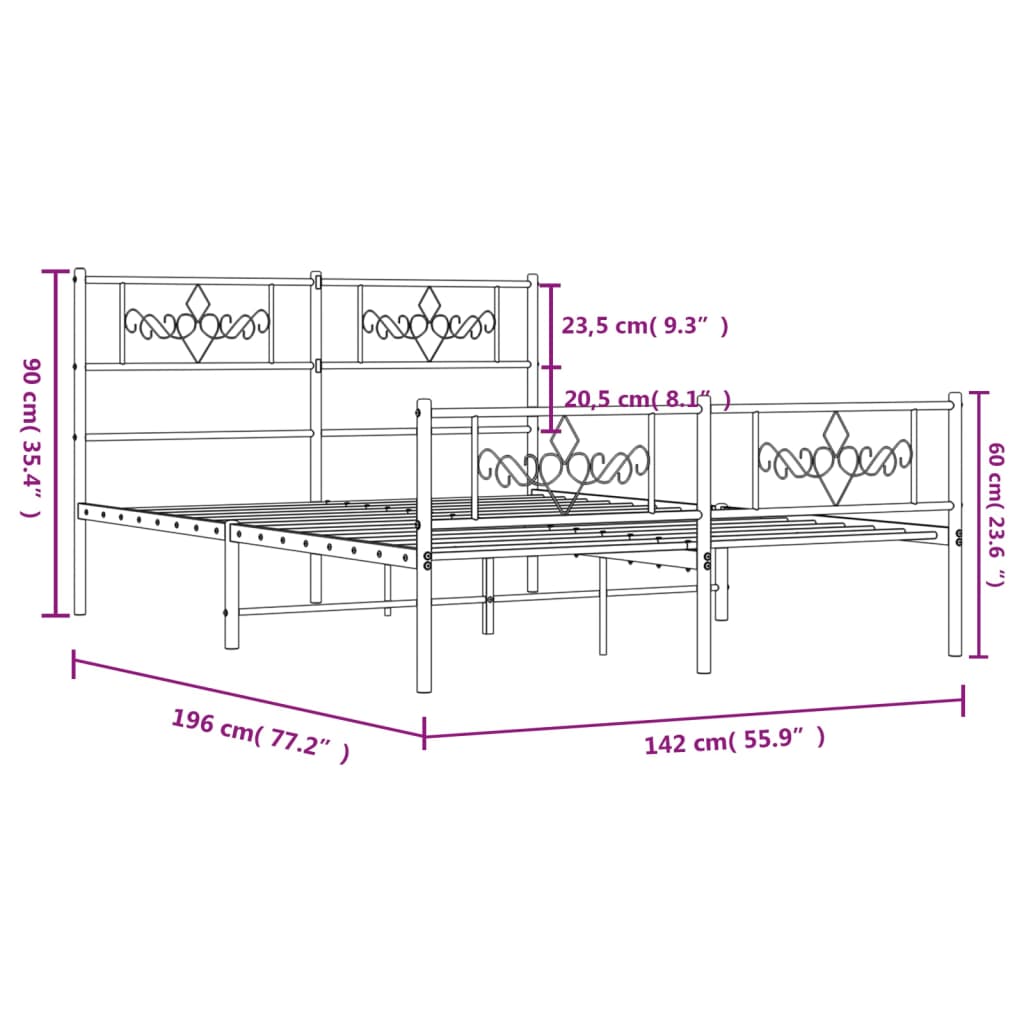 vidaXL Bedframe met hoofd- en voeteneinde metaal wit 135x190 cm