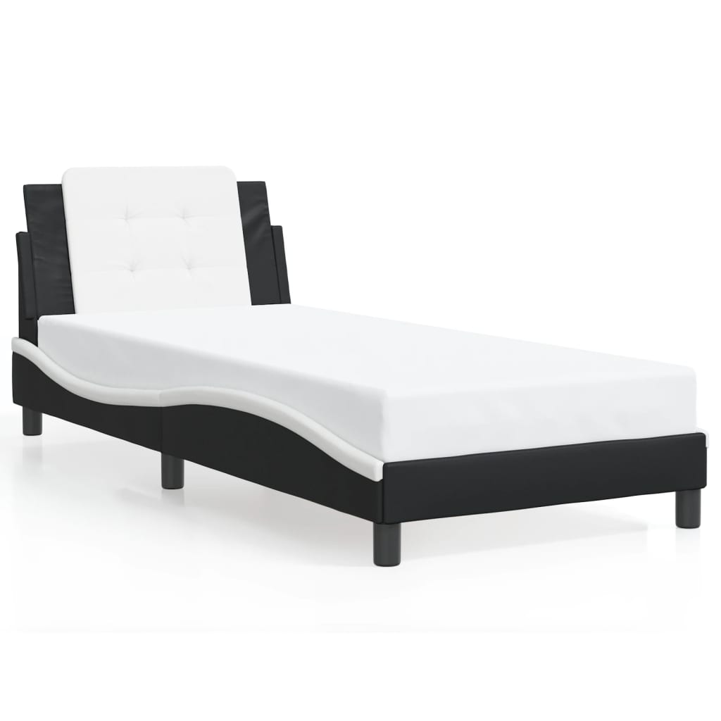 vidaXL Bedframe met hoofdbord kunstleer zwart en wit 100x200 cm