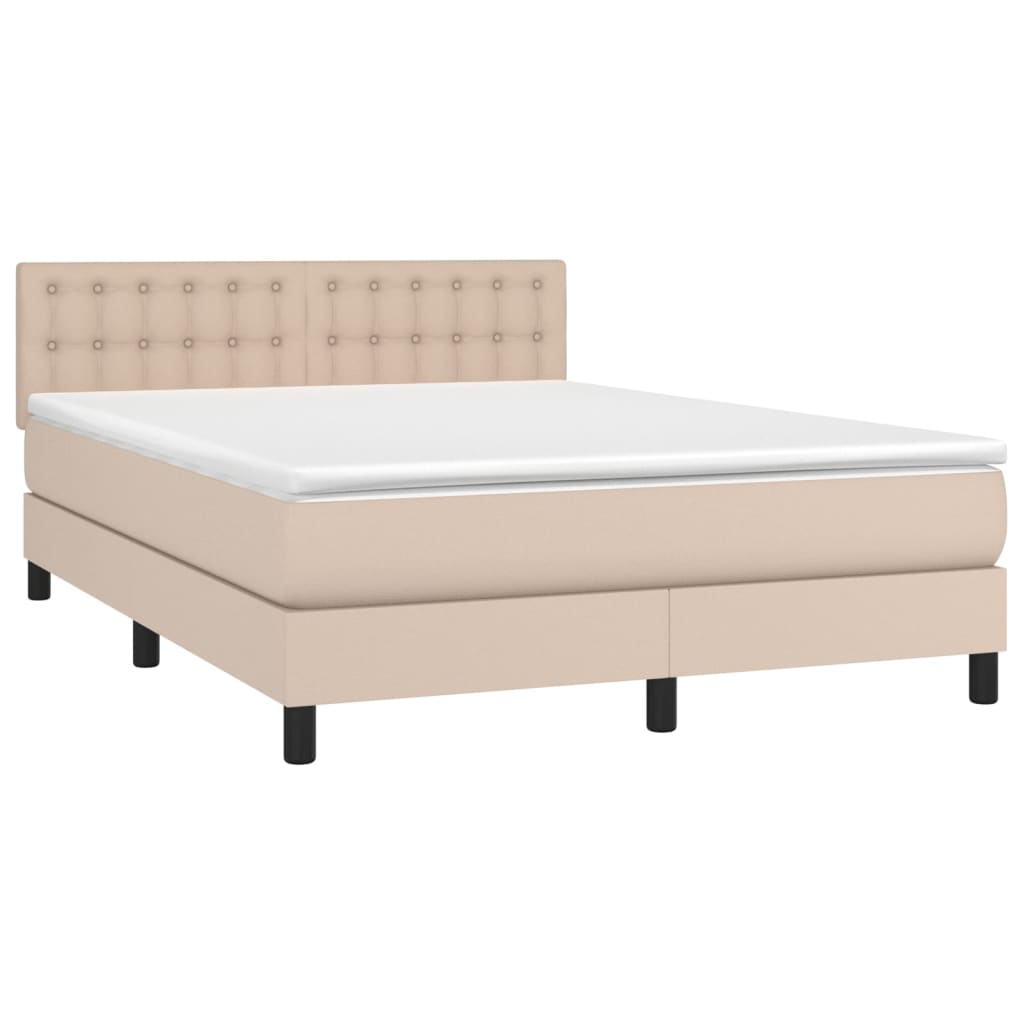 vidaXL Boxspring met matras kunstleer cappuccinokleurig 140x200 cm