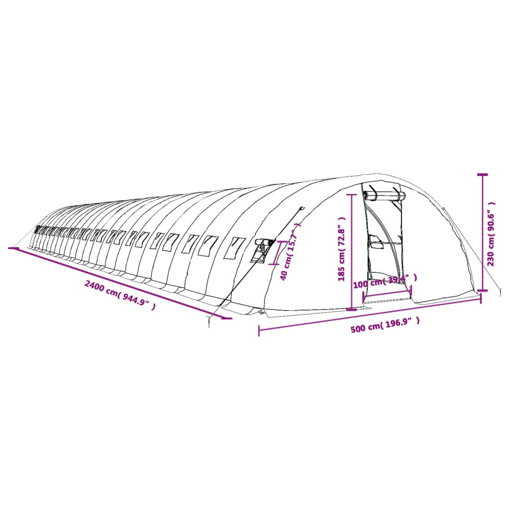 vidaXL Tuinkas met stalen frame 120 m² 24x5x2,3 m groen