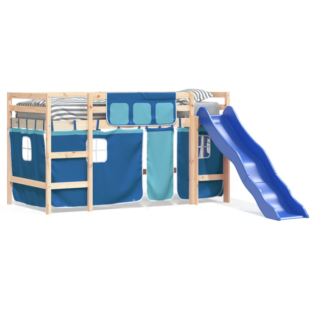 vidaXL Kinderhoogslaper met gordijnen 90x200 cm grenenhout blauw