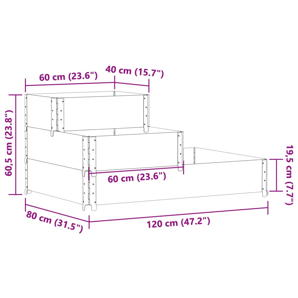 vidaXL Verhoogde plantenbak 3-laags 120x80 cm massief grenenhout zwart