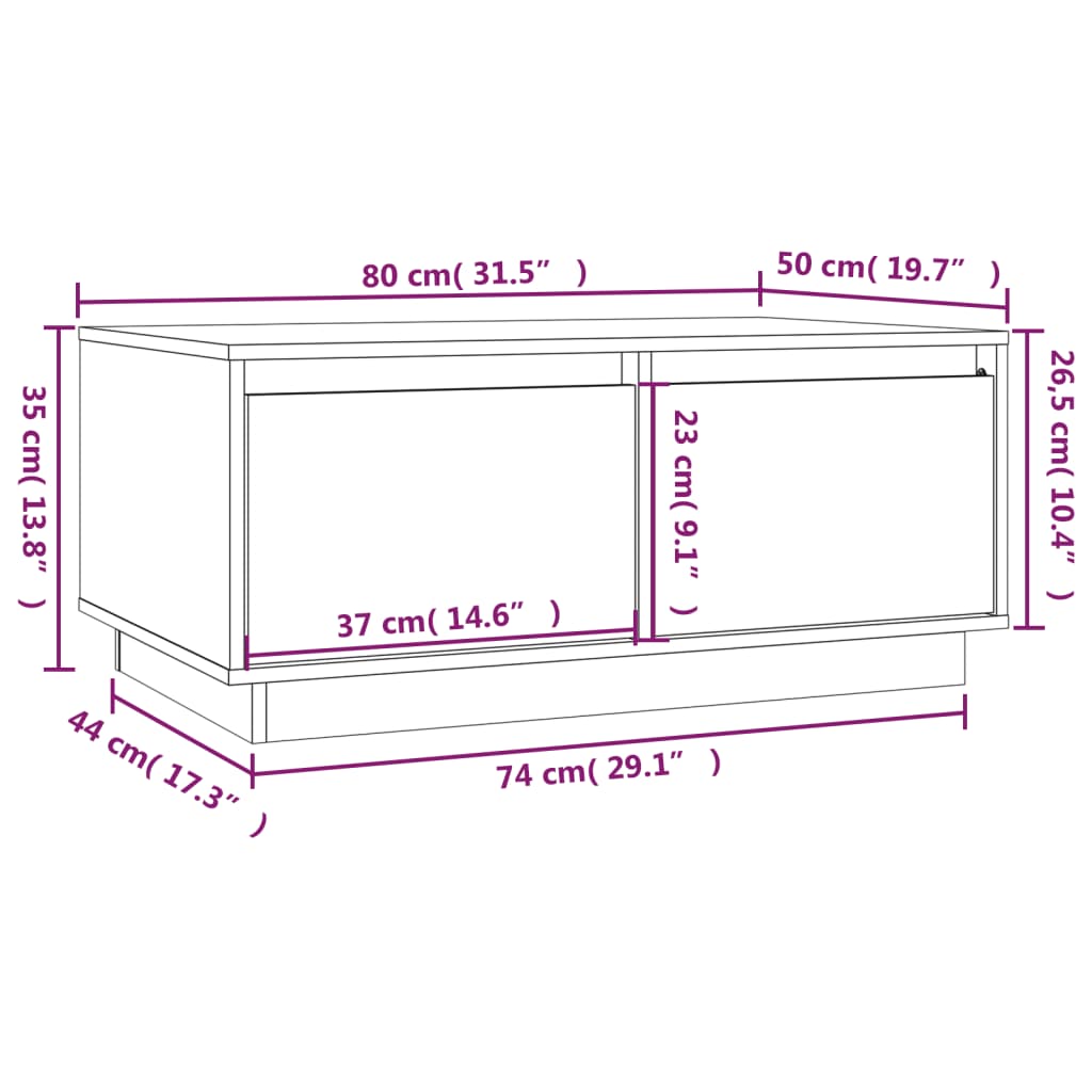 vidaXL Salontafel 80x50x35 cm massief grenenhout honingbruin