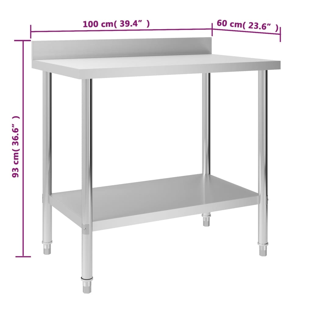 vidaXL Keukenwerktafel met spatscherm 100x60x93 cm roestvrij staal