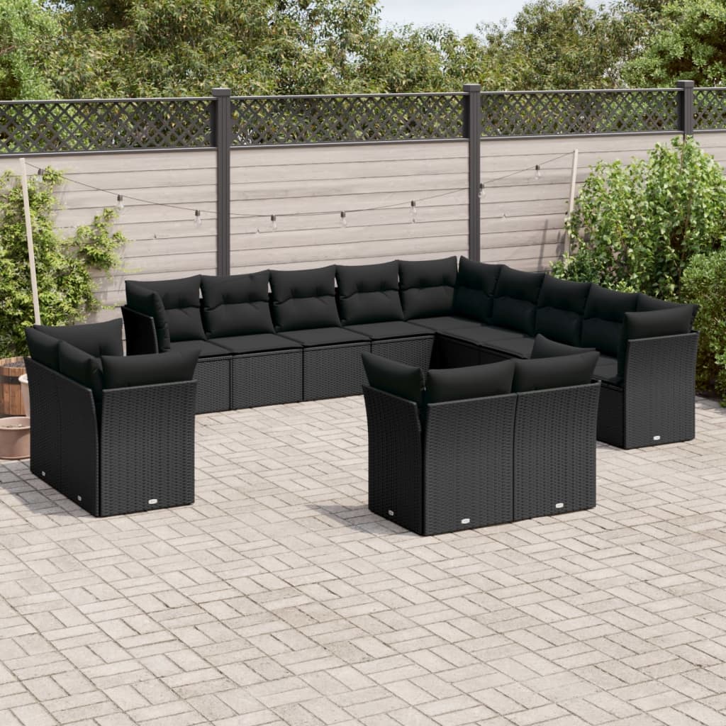 vidaXL 13-delige Loungeset met kussens poly rattan zwart