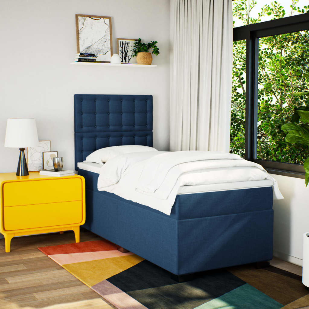 vidaXL Boxspring met matras stof blauw 90x190 cm