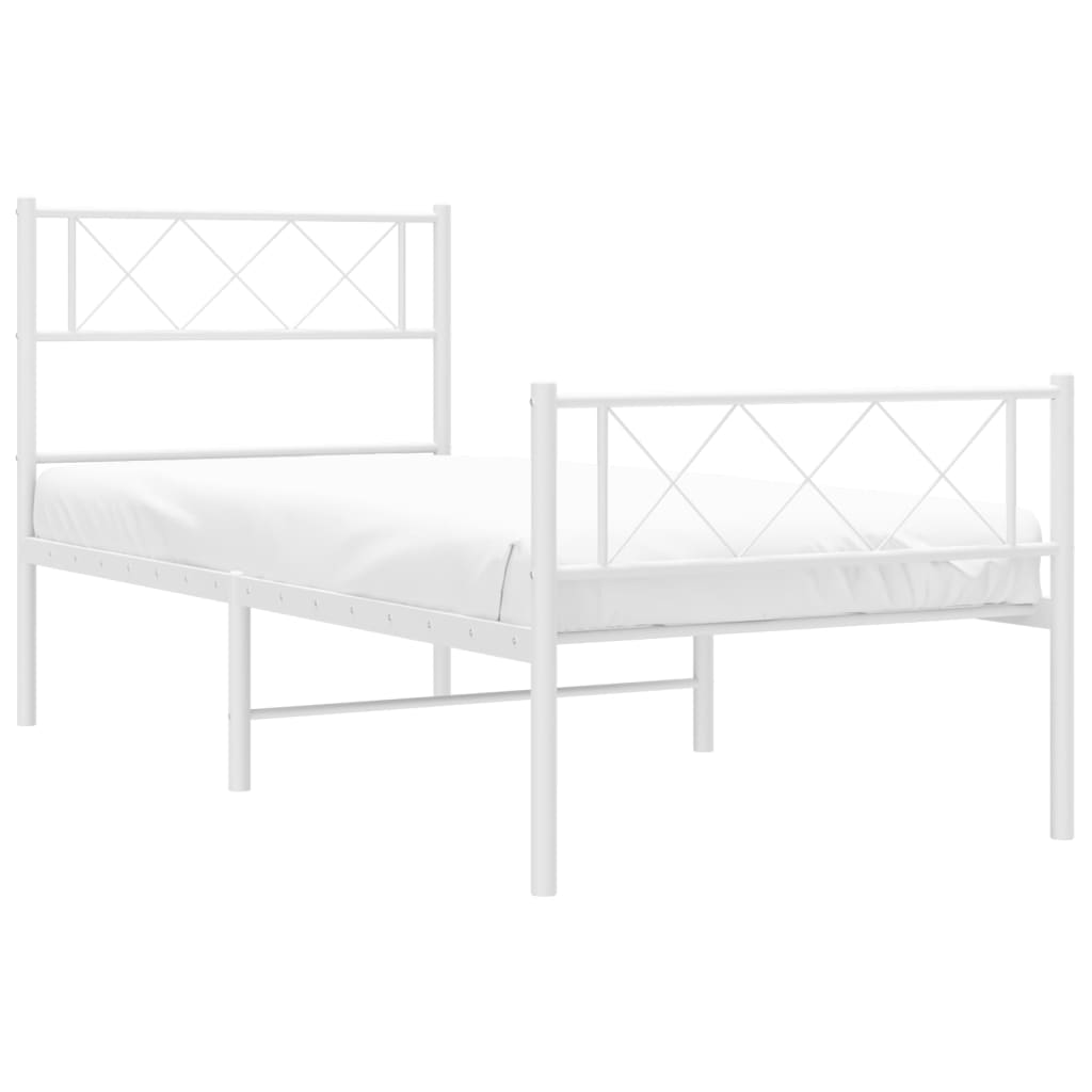 vidaXL Bedframe met hoofd- en voeteneinde metaal wit 107x203 cm