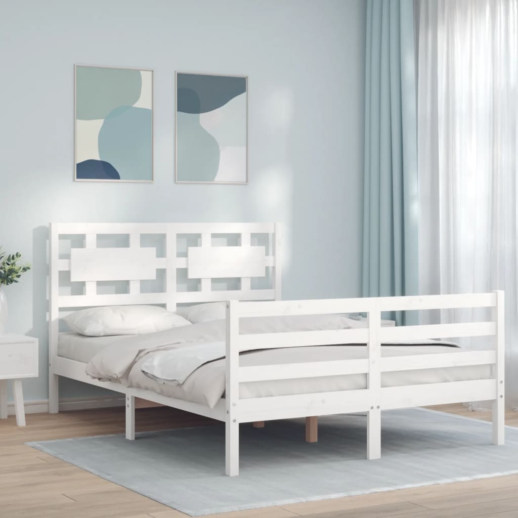 vidaXL Bedframe met hoofdbord massief hout wit 140x200 cm