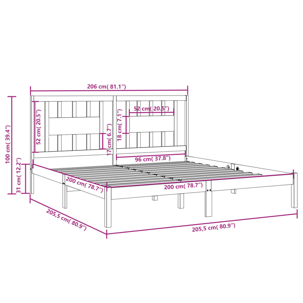 vidaXL Bedframe massief grenenhout wit 200x200 cm