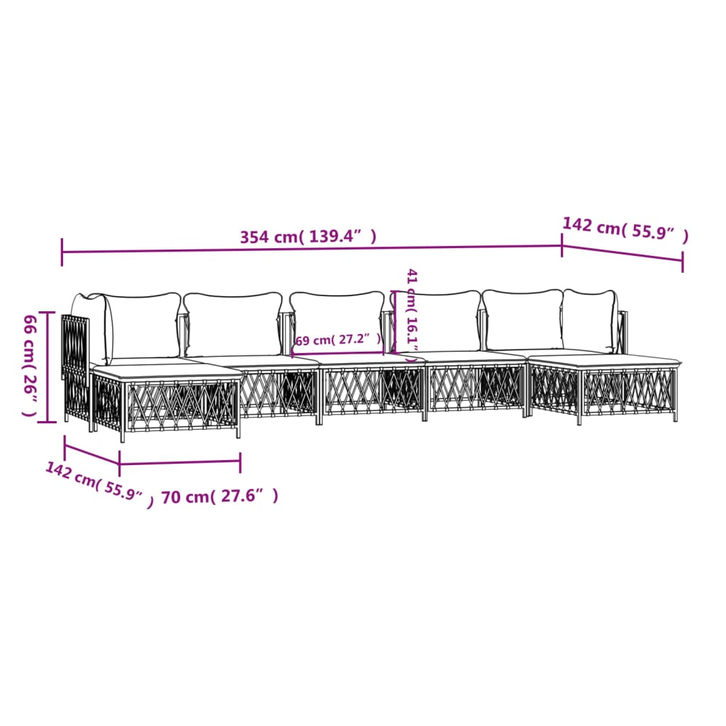 vidaXL 7-delige Loungeset met kussens staal wit