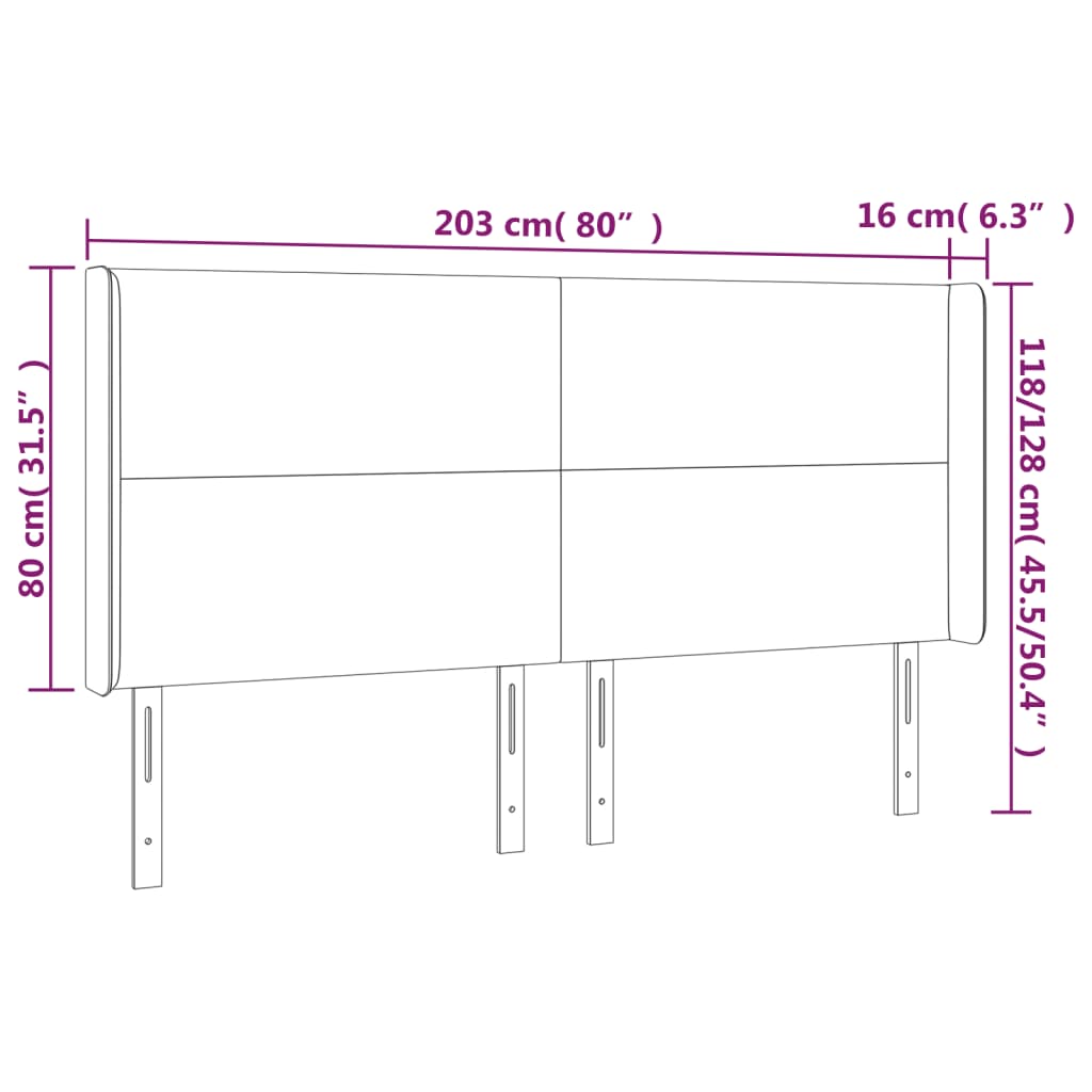 vidaXL Hoofdbord met randen 203x16x118/128 cm fluweel donkerblauw